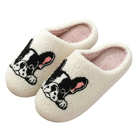 Fuzzy Slippers for Women Cute Animal Print Matching Slippers Memory Foam Winter Warm Home Nonslip Slip on Slides Shoes White 8