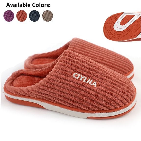 Fuzzy Slippers for Women Men Memory Foam Winter House Shoes, Tekcoo Slip-On Indoor Comfy Women's Slippers with Non-Slip Sole (Orange, Size 6-6.5)