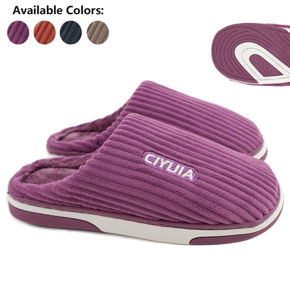 Fuzzy Slippers for Women Men Memory Foam Winter House Shoes, Tekcoo Slip-On Indoor Comfy Women's Slippers with Non-Slip Sole (Purple, Size 6-6.5)