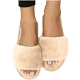 thumbnail image 1 of Fuzzy Slippers for Women Open Toe Cozy Plush House Slides with Memory Foam Cute Soft Indoor Outdoor Shoes Beige 6.5-7, 1 of 8