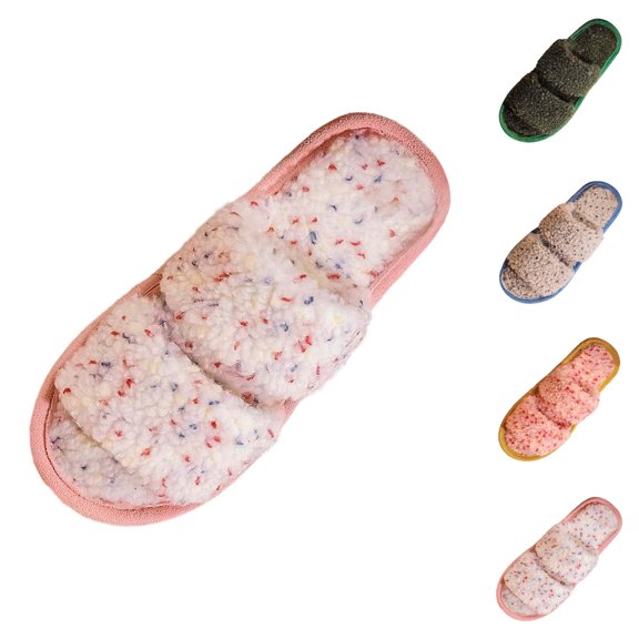 Fuzzy Slippers for Women Plush Cozy Bedroom Spa Slides New Double Bar Slippers Home Gradient Candy Color Indoor Ladies Slippers