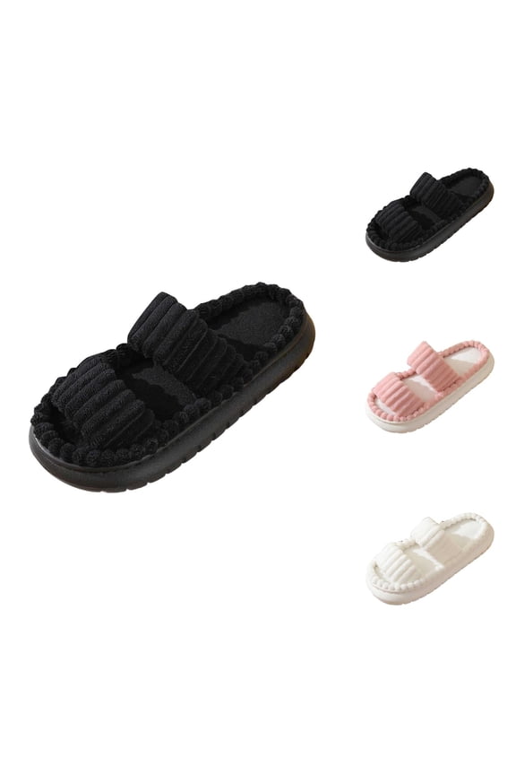 Fuzzy Slippers for Women Plush Non Slip Bedroom Slides Women's Slippers Indoor Warm Winter Home Shoes Cozy Comfortable Soft Lined On Flat Heel