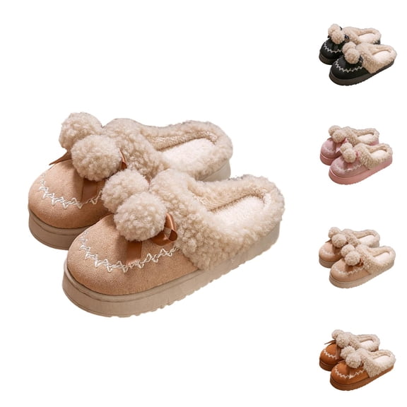 Fuzzy Slippers for Women Warm Cozy Winter Plush Lined Slip On Slippers Indoor Non Slip Platform House Shoes