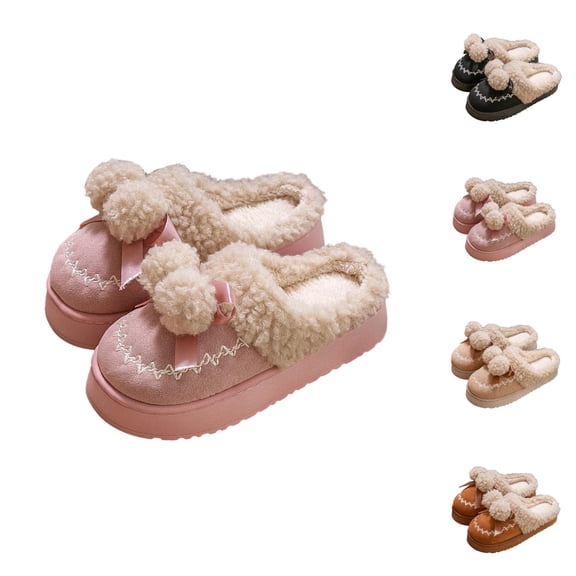 Fuzzy Slippers for Women Warm Cozy Winter Plush Lined Slip On Slippers Indoor Non Slip Platform House Shoes