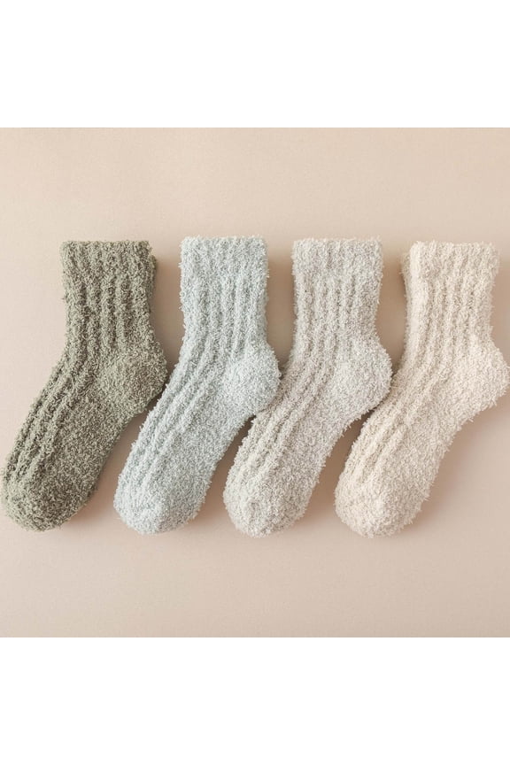 Fuzzy Socks 4 Pack for Women - Ultra Soft Plush Ribbed Mid Calf Socks, Cozy Winter & Lounge Socks in Soft Green Neutrals,Size Free Size