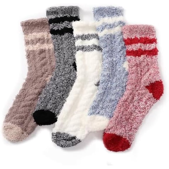 Fuzzy Socks - 5 Pairs Slipper Socks for Women, Women's Winter Warm Cozy Sock, Non Slip Fuzzy Slipper Sock