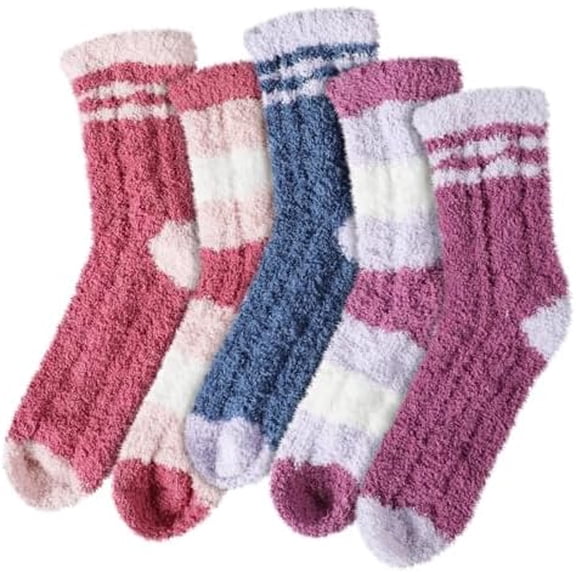Fuzzy Socks - 5 Pairs Slipper Socks for Women, Women's Winter Warm Cozy Sock, Non Slip Fuzzy Slipper Sock