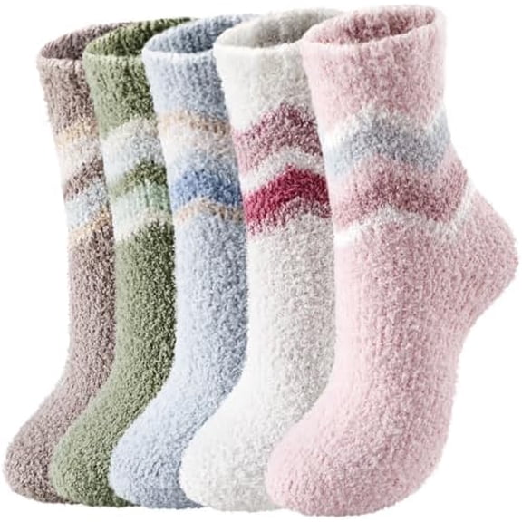 Fuzzy Socks - 5 Pairs Slipper Socks for Women, Women's Winter Warm Cozy Sock, Non Slip Fuzzy Slipper Sock