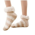 thumbnail image 1 of Fuzzy Socks Cozy Fluffy Winter Warm Slipper Socks Microfiber Soft Home Sleeping Socks Striped Match Color Double Lambswood Warm Padded Padded Warm Adult Socks, 1 of 4