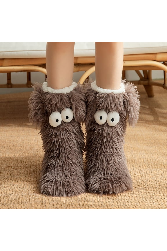 Fuzzy Socks for Girls,Fuzzy Slipper Socks,Womens Girls Soft Fuzzy 3D Cute Animal Sleeping Winter Warm Slipper Socks Coral Velvet Floor Socks,Women Fuzzy Socks Cozy Soft Fluffy Socks(Brown B)