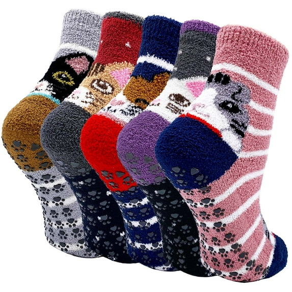 LOFIR Women's Winter Non Skid Fuzzy Socks, Multicolor (5)
