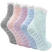 Fuzzy Socks, LOFIR Slipper Socks, Winter Warm Fleece Fluffy Socks 5 Pairs Gripper Socks for Women, Soft Cozy Non Slip Socks Women Gifts