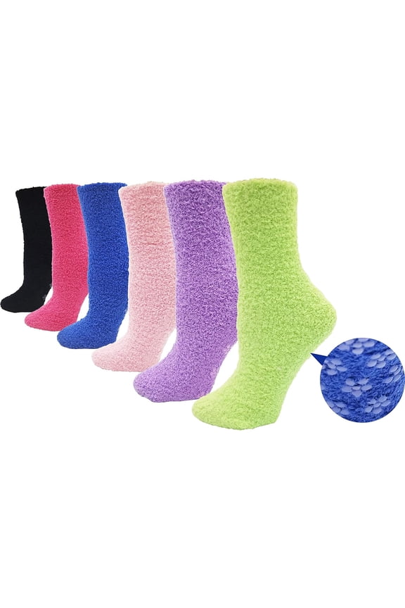 Fuzzy Socks Non Skid, 6 Pairs for Women, Warm, Soft Furry Microfiber, Comfortable, Cozy