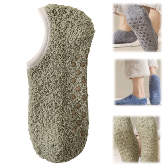 Fuzzy Socks Slipper Socks for Men Soft Cozy Plush Fluffy Socks with Grips Non Slip Winter Warm Sock (Green)
