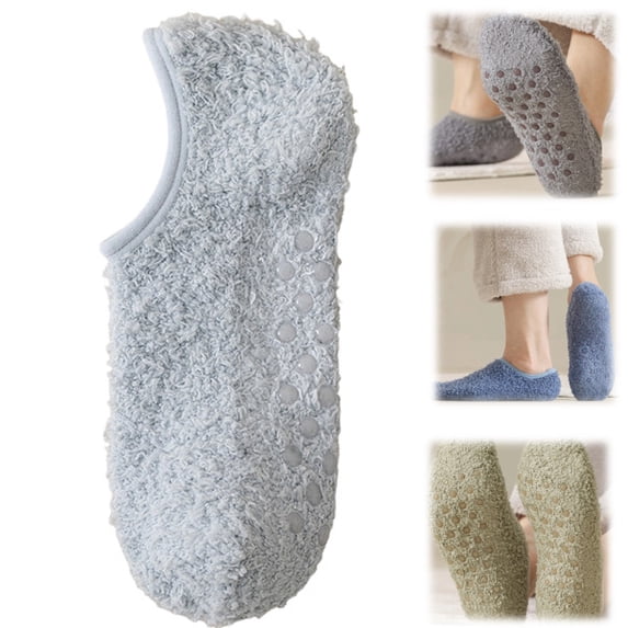 Fuzzy Socks Slipper Socks for Men Soft Cozy Plush Fluffy Socks with Grips Non Slip Winter Warm Sock (Light Gray)
