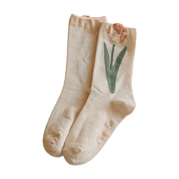 Fuzzy Socks for Women Retro Flower Cotton Socks Medium Tube Socks Autumn And Winter Pure Cotton Breathable Floor Socks Japanese Small Fresh Literary And Artistic Style Multi