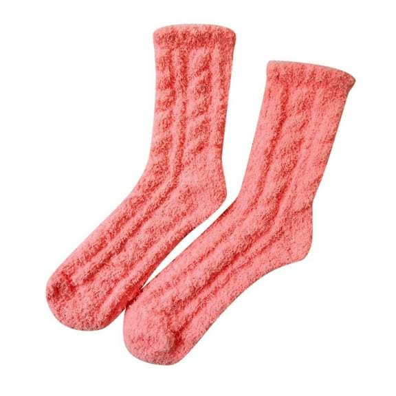 Fuzzy Socks for Women Women's Solid Color Mid Tube Plush Thickened Warm Sleeping Socks Soft Comfort Indoor Home Socks Woman Socks Watermelon Red One Size1 Pairs