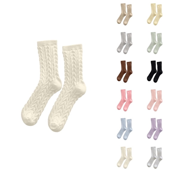 Fuzzy Socks for Women 2025 Winter Cute Cable Knit Thermal Comfort Soft Crew Socks