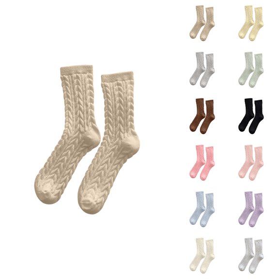 Fuzzy Socks for Women 2025 Winter Cute Cable Knit Thermal Comfort Soft Crew Socks