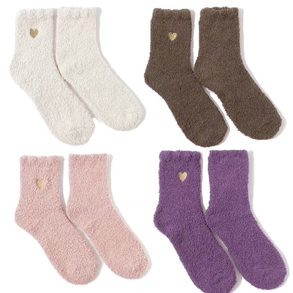 Fuzzy Socks for Women - 4 Pairs Socks, Cable Knit Cozy Coral Fleece Warm Womens Socks for Daily Wear