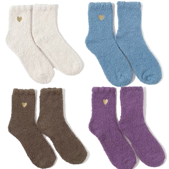 Fuzzy Socks for Women - 4 Pairs Socks, Cable Knit Cozy Coral Fleece Warm Womens Socks for Daily Wear