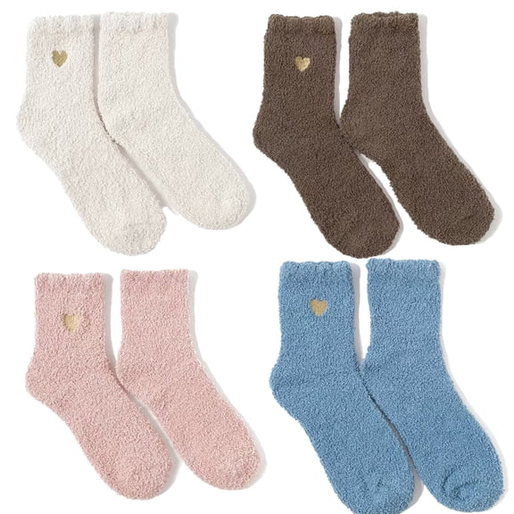 Fuzzy Socks for Women - 4 Pairs Socks, Cable Knit Cozy Coral Fleece Warm Womens Socks for Daily Wear