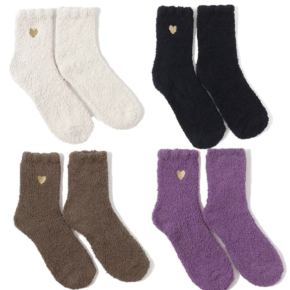 Fuzzy Socks for Women - 4 Pairs Socks, Cable Knit Cozy Coral Fleece Warm Womens Socks for Daily Wear