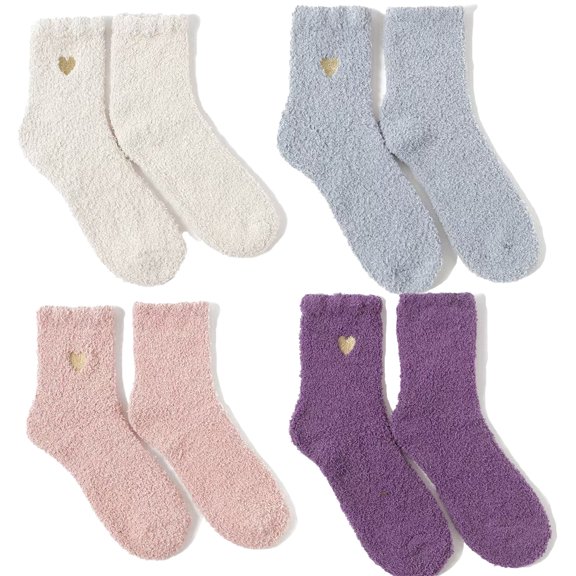 Fuzzy Socks for Women - 4 Pairs Socks, Cable Knit Cozy Coral Fleece Warm Womens Socks for Daily Wear