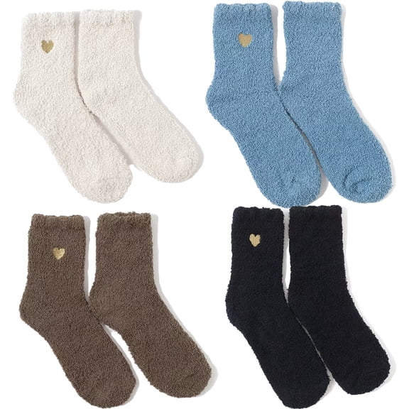 Fuzzy Socks for Women - 4 Pairs Socks, Cable Knit Cozy Coral Fleece Warm Womens Socks for Daily Wear