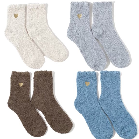 Fuzzy Socks for Women - 4 Pairs Socks, Cable Knit Cozy Coral Fleece Warm Womens Socks for Daily Wear