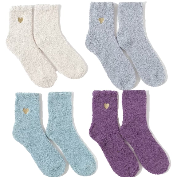 Fuzzy Socks for Women - 4 Pairs Socks, Cable Knit Cozy Coral Fleece Warm Womens Socks for Daily Wear