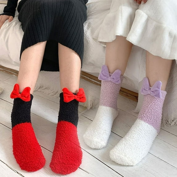 Fuzzy Socks for Women 5 Pairs Warm Fluffy Socks Winter Slipper Socks Soft Cute Bow Socks Gifts