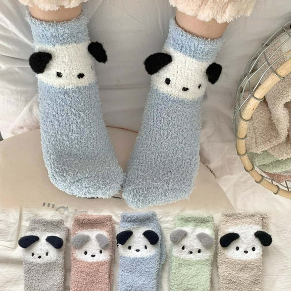 Fuzzy Socks for Women 5 Pairs Warm Fluffy Socks Winter Slipper Socks Soft Cute Dog Animal Socks Gifts