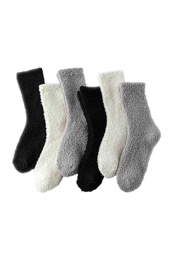 Fuzzy Socks for Women 6-Pair Pack, Ultra Soft Plush Crew Socks, Black Warm Lounge & House Socks, One Size Fits Most,Size Free Size