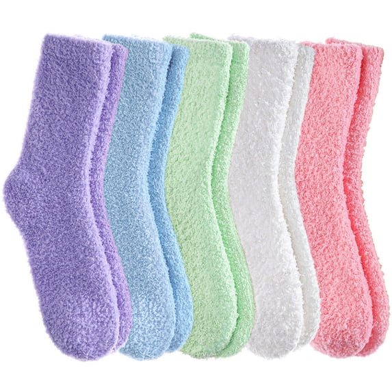 Fuzzy Socks for Women Cozy Fluffy Slipper Socks Soft Warm Winter Fleece Plush Sleeping Gift Socks, 5 Pairs Black