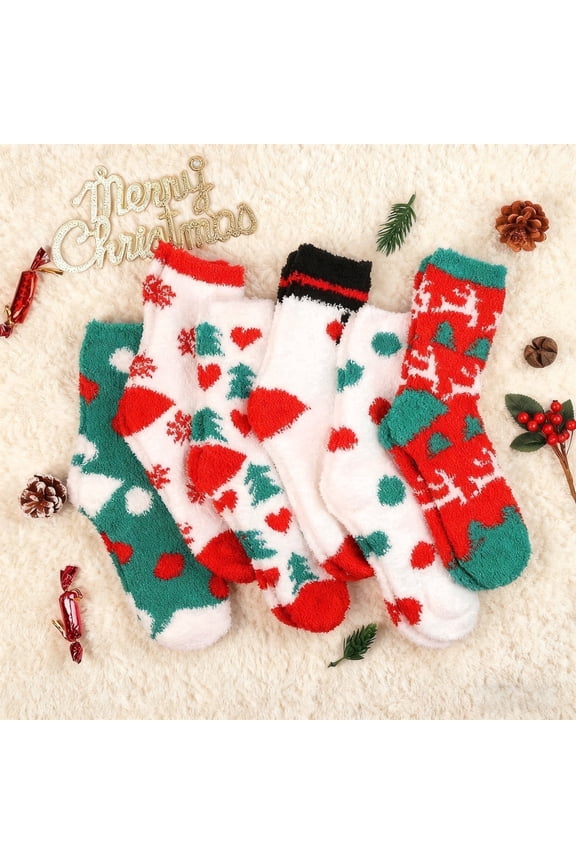 FREEYOKA 6 Pairs Womens Christmas Socks Soft Love Heart Bow Tie Fluffy Cozy Sleeping Sock Valentine's Day Holiday Festive Gifts, Size 6-10