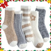FREE YOKA 5 Pairs Womens Fuzzy Socks Cozy Warm Plush Winter Slipper Socks with Non-Slip Grips