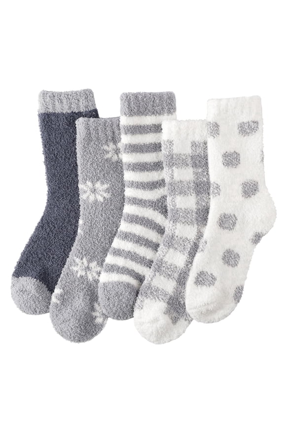FREEYOKA 5 Pairs Womens Fuzzy Socks Soft Snow Fluffy Cozy Sleeping Sock Valentine's Day Gifts, Size 6-10