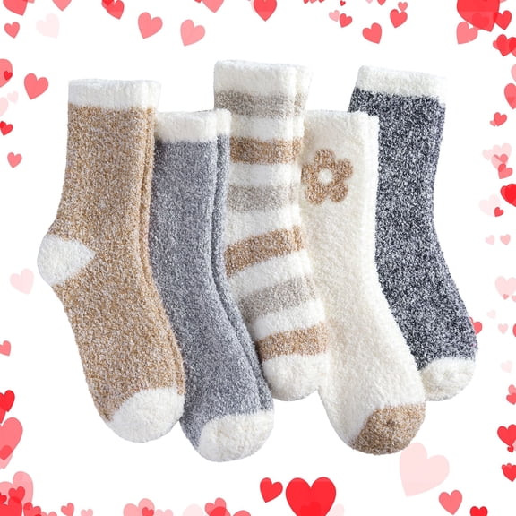 FREE YOKA 5 Pairs Womens Fuzzy Socks Soft Flower Fluffy Cozy Sleeping Sock Valentine's Day Gifts, Size 6-10