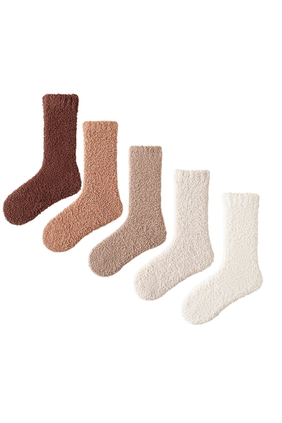 Fuzzy Socks for Women Fluffy Cozy Soft Socks for Winter Christmas Gifts 5 Pairs(Brown Series)