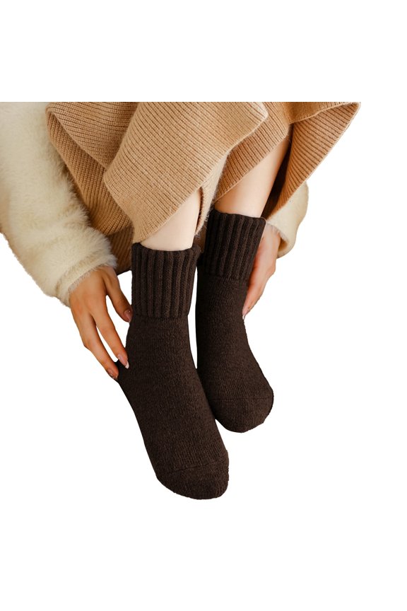 Fuzzy Socks for Women Ladies' Thick Wool Socks Solid Color Mid Calf Fleece Lined Socks Extra Thick Proof Socks for Outdoor Wear To Keep Warm
