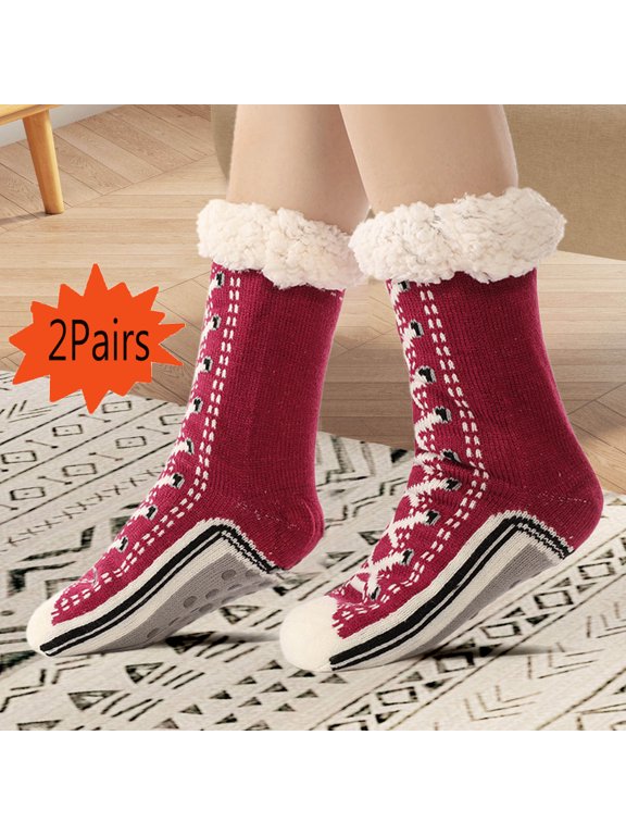 Fuzzy Socks for Women,Slipper Fuzzy Socks - 2 Pairs Winter Cabin Cozy Warm Soft Fleece Thick Comfy Gift Socks with Grips for Men and Women