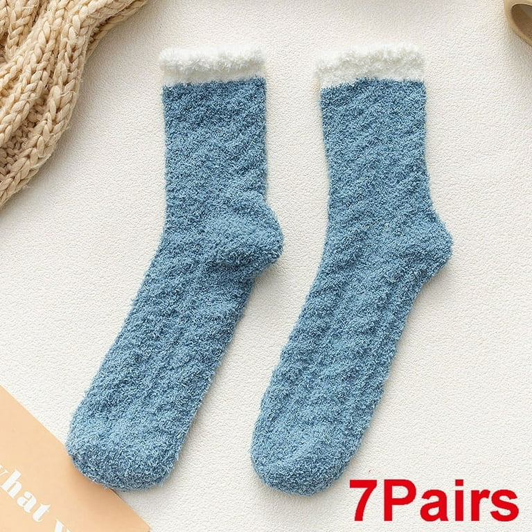 Fuzzy Socks for Women Soft Cozy Fluffy Warm Slipper Socks Winter Plush Crew  Socks for Women 7 Pairs,Blue