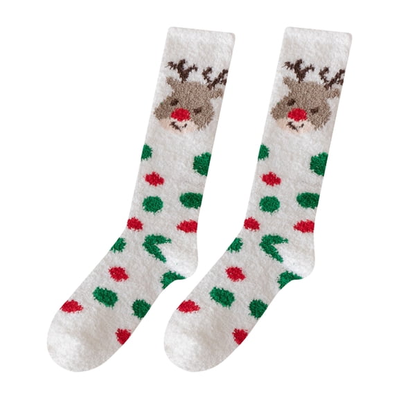 Fuzzy Socks for Women Soft Warm Knee Highs Socks Plush Winter Long Socks Lovely Cartoon Christmas Stockings Calf Socks