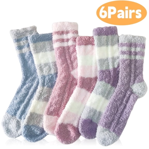 Fuzzy Socks for Women ,Winter Fluffy Comfy Cozy Socks ,Warm Sleep Socks Winter Adult Socks 6 Pairs