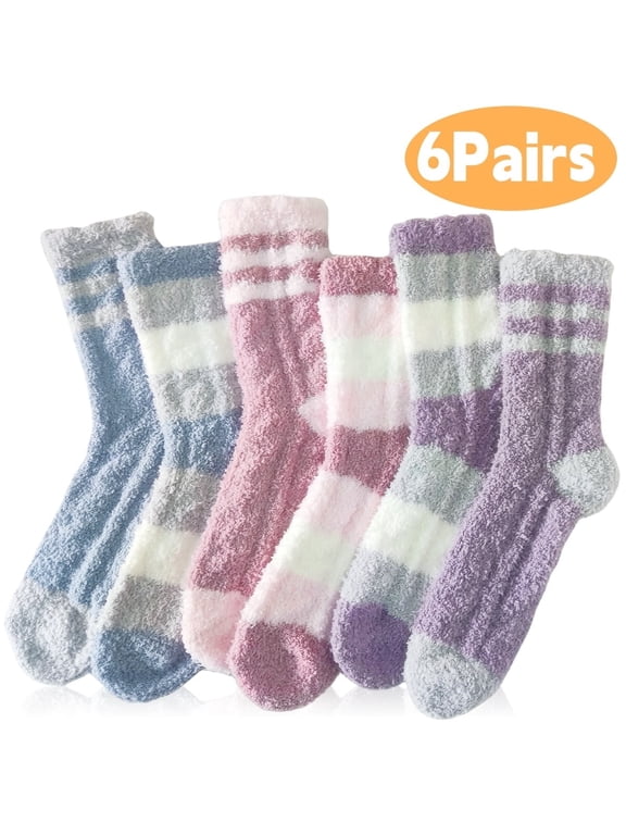 Fuzzy Socks for Women ,Winter Fluffy Comfy Cozy Socks ,Warm Sleep Socks Winter Adult Socks 6 Pairs