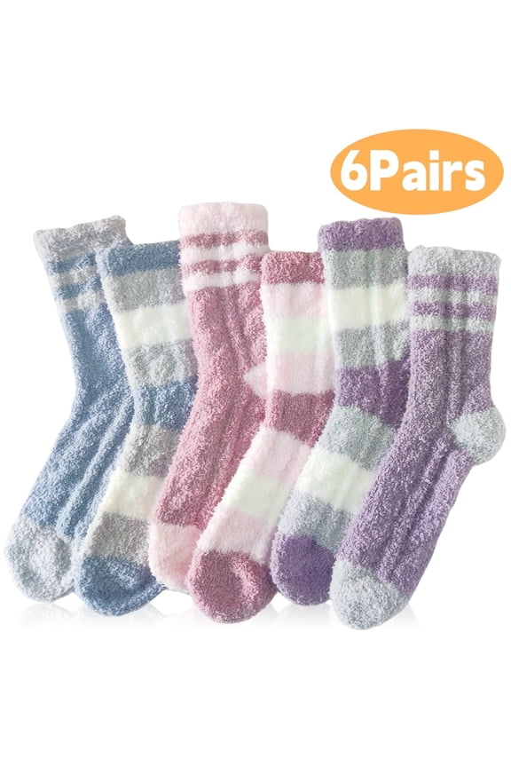 Fuzzy Socks for Women ,Winter Fluffy Comfy Cozy Socks ,Warm Sleep Socks Winter Adult Socks 6 Pairs