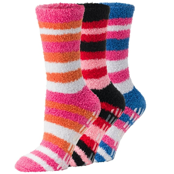 Fuzzy Socks for Womens and Men Non-Slip Plush Slipper Socks Microfiber Soft With Grippers 3 Pair