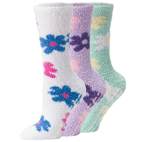 Fuzzy Socks for Womens and Men Non-Slip Plush Slipper Socks Microfiber Soft With Grippers 3 Pairs