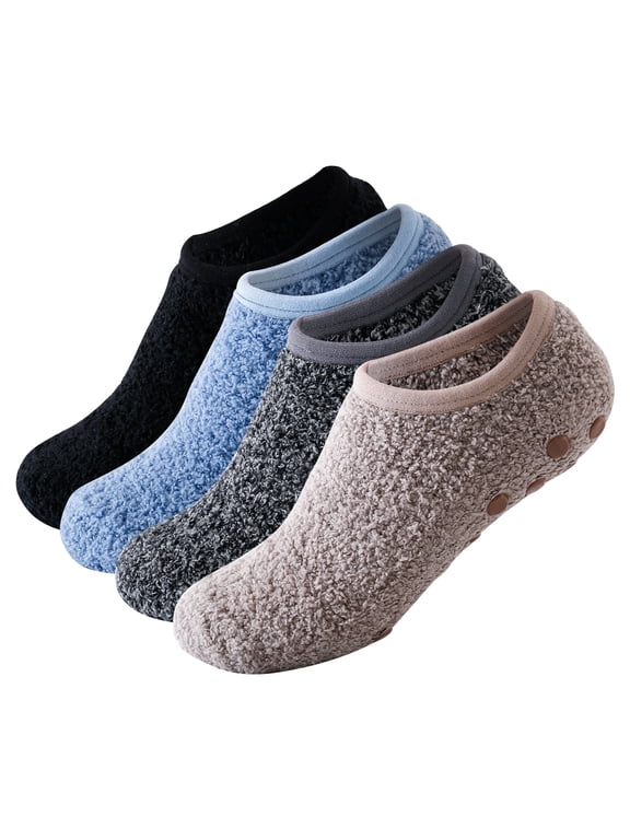 Cozy Winter Fuzzy Women Socks Grip Slippers Fluffy House Non Skid Microfiber Socks